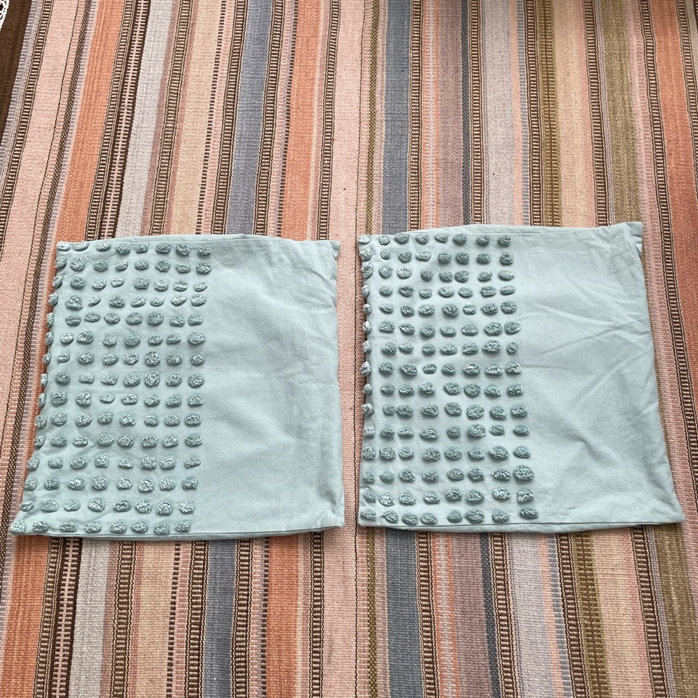 Blue Turquoise Pillow Sham with Pom Pom Detailing